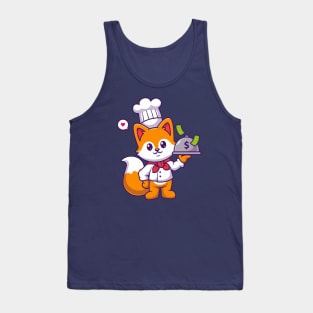 Cute Chef Fox Holding Money Cartoon Tank Top